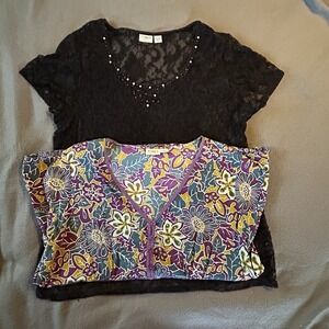 Cato Woman Shirt Top Blouse Short Sleeve Bling Lace Embellished Lot 2 SZ  18/20W